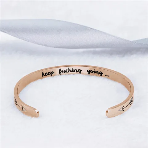 Bracelet Jonc Inspirant Keep Fucking Going Acier Inoxydable Flèche Réglable en Forme de C Bijoux Motivation Unisex