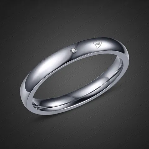 Bagues de Couple Gravées Cœur LOVE en Acier Titane Minimaliste Bague Alliance avec Diamant Réel Cadeau de Bijoux de la Saint-Valentin pour Hommes Femmes