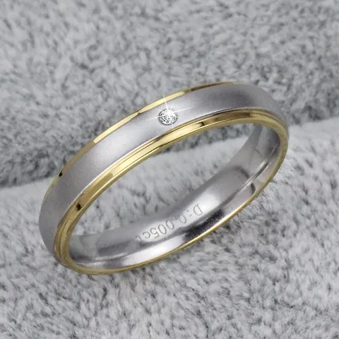Minimalistischer 316L Edelstahl Ring Mit Echtem Diamanten Zweifarbig Gold Silber Partnerring Für Valentinstag Damen Herren Schmuck