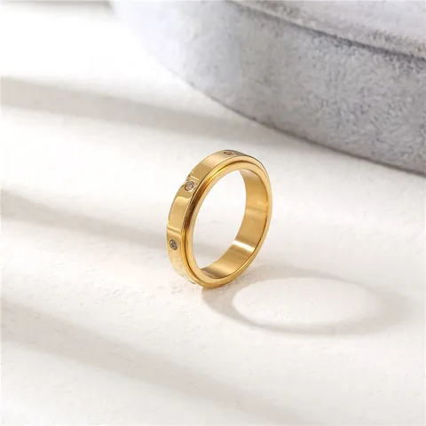 Bague Spinner Minimaliste en Acier Inoxydable Incrustée de Strass Bague Anti-Stress en Acier Titane pour Hommes Femmes Bijoux de Mode Cadeau