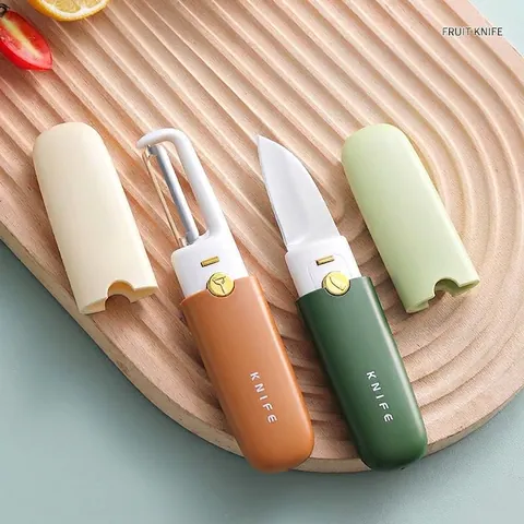 Multifunctional Dual Purpose Fruit Knife And Peeler Stainless Steel Blade With Protective Cover Portable Kitchen Gadget For Home Camping