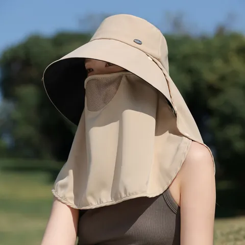 Integrated Women Sun Hat UV Protection Large Brim Face Mask Neck Shawl Outdoor Cycling Hiking Cap Sunscreen Sun Hat