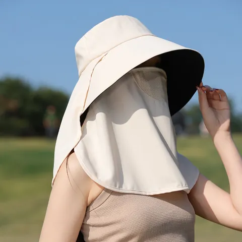 Integrated Women Sun Hat UV Protection Large Brim Face Mask Neck Shawl Outdoor Cycling Hiking Cap Sunscreen Sun Hat