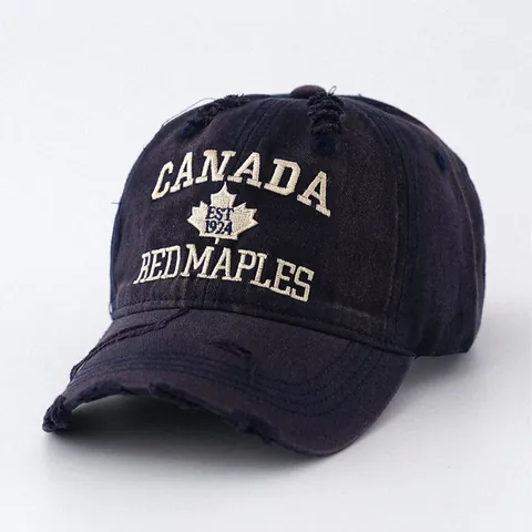 Vintage Washed Distressed Denim Style Baseball Cap Canada Maple Leaf Embroidery Adjustable Streetwear Hip Hop Sun Hat For Men Women