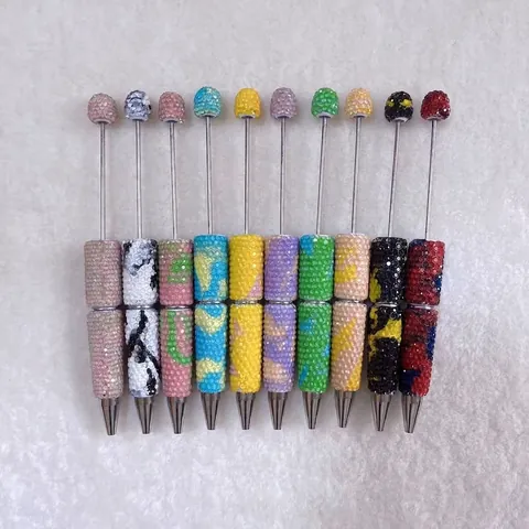 Handmade Rhinestone Ballpoint Pen Creative Candy Color Polymer Clay Inlaid Rotary Metal Pen For Office School Supplies