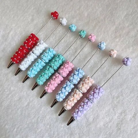 Handmade Beaded Ballpoint Pen With Sugar Heart And Artificial Pearl Decorative Writing Pen For Office School Stationery