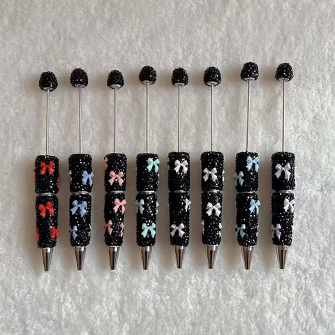 Creative Black Rhinestone Ballpoint Pen With Colorful Clay Bow Sparkly Crystal Writing Pen For Office School Gift Women