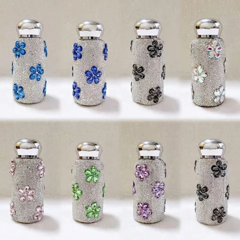 Luxus 304 Edelstahl Strass Thermoskanne Mit Kristall Blume Tragbare Tasche Tasse Girly Ins Stil Isolierte Wasserflasche Für Geschenk Büro Auto