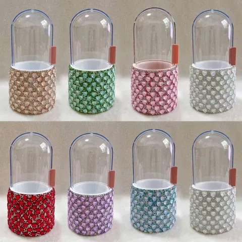 Juego de Portabrochas de Maquillaje de Lujo con Strass de Corazón Con 8 Brochas Caja de Almacenamiento de Cápsulas Antipolvo