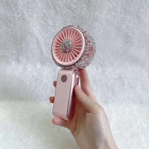 Luxurious Rhinestone Mini Handheld Fan Portable USB Rechargeable Small Desktop Cooling Fan With Rhinestone Decoration Cute Style Women Gift