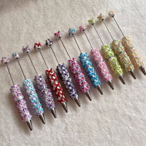 Cute Butterfly Beaded Ballpoint Pen Rhinestone Decorative Metal Pen For Office School Students Stationery Gift Writing Pen