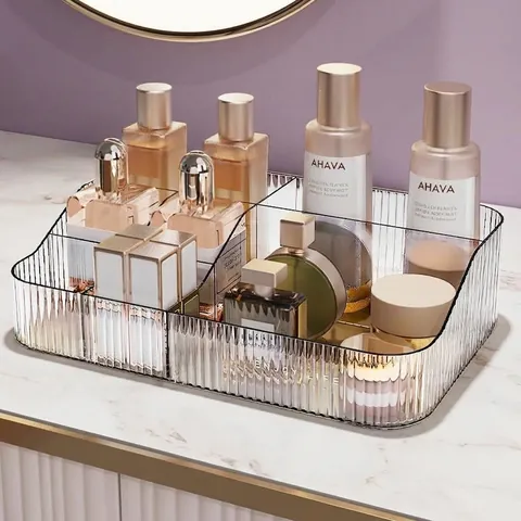Großer PET Make-up Organizer Box Mehrfachfach Rippenstruktur Kosmetik Aufbewahrung Für Waschtisch Lippenstift Pinsel Hautpflege Organizer
