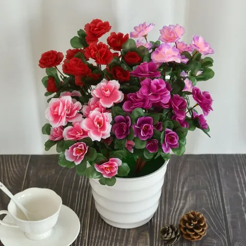 Artificial Rhododendron Azalea Branches Silk Fabric Fake Cuckoo Flowers For Garden Home Wedding Outdoor Landscape Scene Decoration