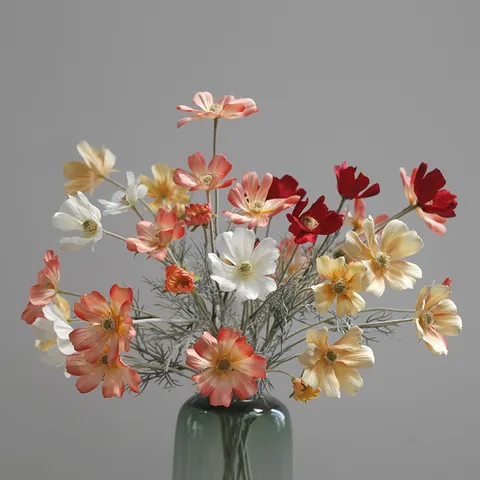 Pastoral Style Artificial Cosmos Silk Flowers Multi-Head Fake Persian Chrysanthemum For Home Wedding Party Decoration Single Branch
