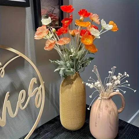 Realistische Künstliche Mohnblumen Satin-Gewebe Blumen Mit Beflocktem Stiel Für Hochzeit Party Haus Dekoration