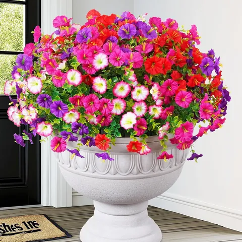 Artificial Morning Glory Eucalyptus Flowers Faux Silk Petunia Bouquet UV Resistant Outdoor Indoor Garden Home Yard Decor