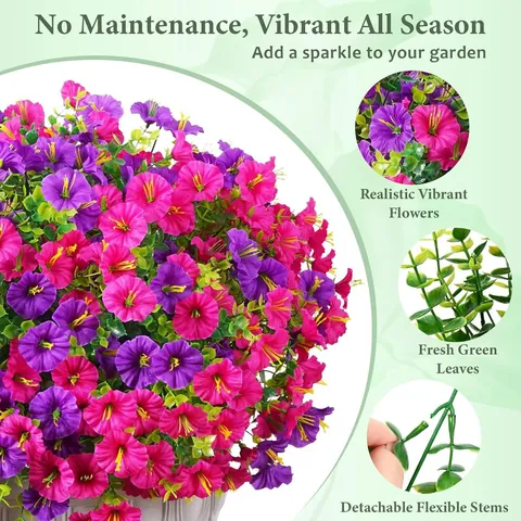 Artificial Morning Glory Eucalyptus Flowers Faux Silk Petunia Bouquet UV Resistant Outdoor Indoor Garden Home Yard Decor