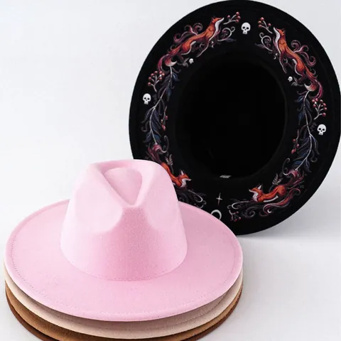 Gothic Fuchs Totenkopf Druck Breite Krempe Fedora Hut Vintage Dunkel Stil Filz Sonnenhut Für Damen Herren Halloween Kostüm Zubehör