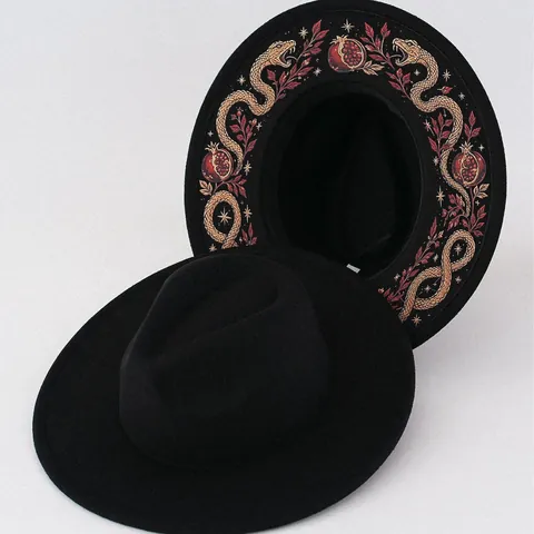 Gothic Retro Polyester Fedora Hut Mit Breiter Krempe Digitaldruck Schlange Mond Schmetterling Muster Sonnenschutz Filzhut Unisex