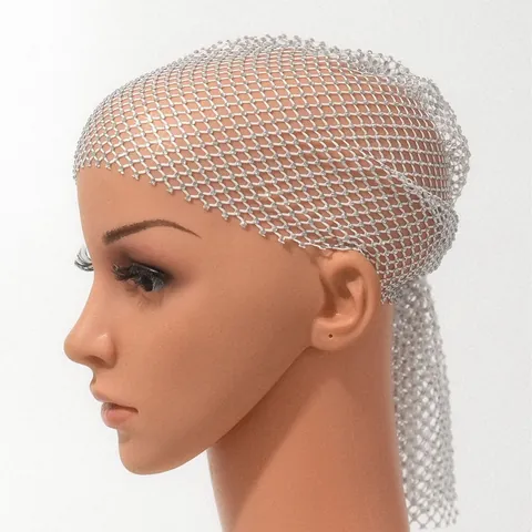Women Sexy Rhinestone Mesh Fishnet Hat Elastic Nightclub Party Headscarf Cotton Glitter Mesh Turban Accessory For Ladies