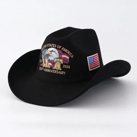 US Independence Day Anniversary Cowboy Hat Western Fedora Eagle Flag Graphic Polyester Hat For Celebration Unisex Accessory