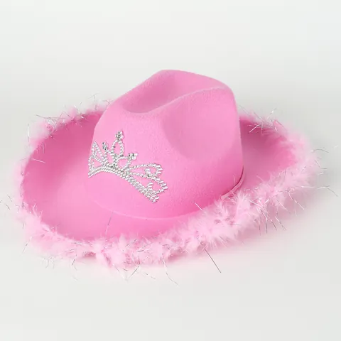 Amerikaanse Cowboyhoed Mannen Vrouwen Strass Kroon Veren Trim Western Cowgirl Hoed Feest Bruiloft Kostuum Accessoire