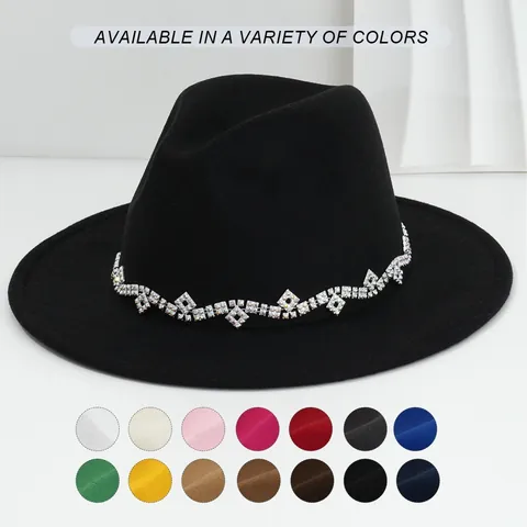 Vintage Fedora Hut Damen Polyester Elegant Strass Diamant Band Party Hochzeit Schmuck Hut Damen