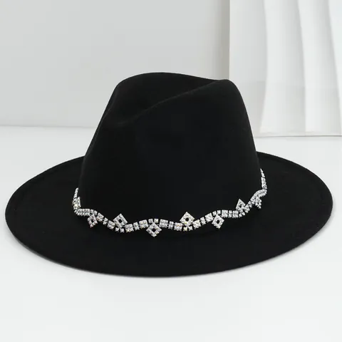 Vintage Fedora Hut Damen Polyester Elegant Strass Diamant Band Party Hochzeit Schmuck Hut Damen