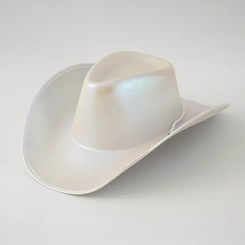 Sombrero de Vaquero Espacial Plateado Iridiscente Holográfico Ala Ancha Láser para Fiesta Actuación Festival Música Accesorio