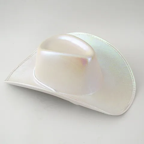 Sombrero de Vaquero Espacial Plateado Iridiscente Holográfico Ala Ancha Láser para Fiesta Actuación Festival Música Accesorio