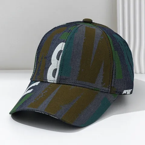 Heren Retro Bedrukte Honkbalpet Polyester Letterpuzzelpatroon Hip Hop Streetstyle Gebogen Rand Zonnehoed Voor Buiten Dagelijks