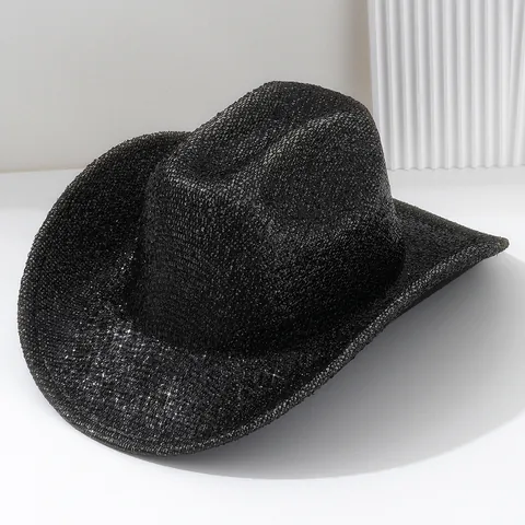 Metallic Y2K Western Cowboy Hat For Women Men Glitter Brushed Party Festival Fedora Jazz Hat Solid Color Polyester Wide Brim Hat