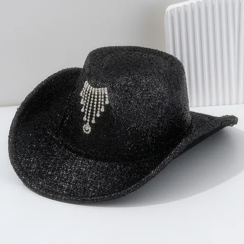 Luxury Sequin Cowboy Hat For Women Men Retro Rhinestone Heart Fringe Bridal Wedding Party Fedora Stage Performance Glitter Western Hat