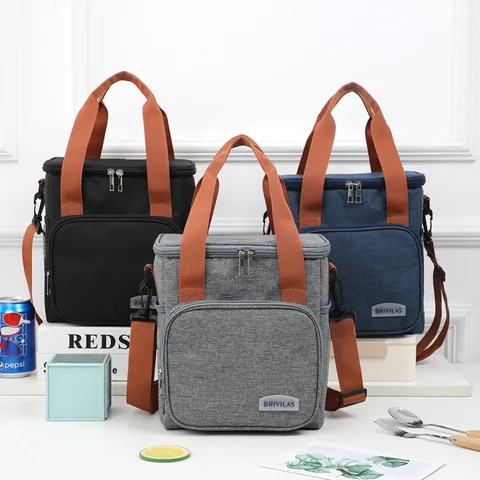 Große Isolierte Lunch-Tasche Oxford-Gewebe Thermotasche Doppelschicht Erhöhte Kühltasche Mit Schultergurt Tragbarer Lebensmittelbehälter Für Büro Picknick Reise BRIVILAS