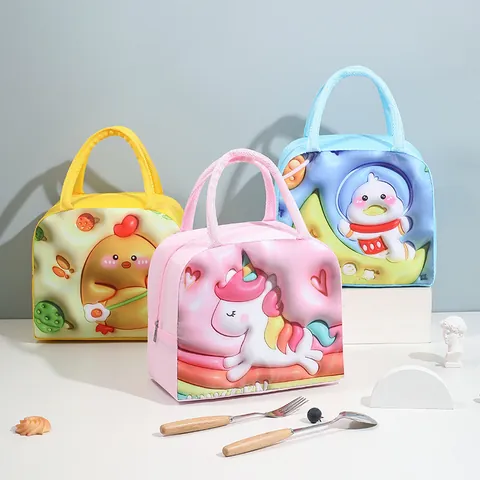 3D Visual Cartoon Insulated Lunch Bag Portable Oxford Cloth Thermal Bento Bag Waterproof Cooler Bag For Kids School Office Outdoor
