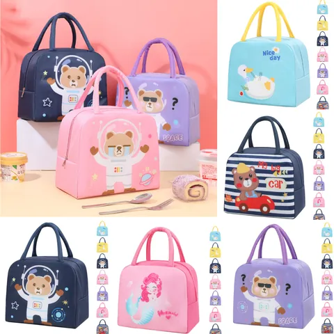 Japanese Style Insulated Lunch Bag Waterproof Oxford Cloth Aluminum Foil Lining Cartoon Thermal Bento Pouch Handheld Meal Container