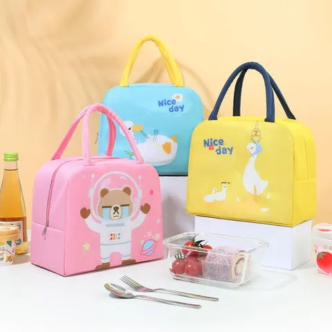 Japanese Style Insulated Lunch Bag Waterproof Oxford Cloth Aluminum Foil Lining Cartoon Thermal Bento Pouch Handheld Meal Container