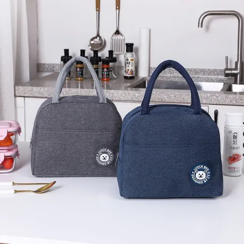 Isolierte Lunchtasche Für Damen Herren Wasserdichter Oxford-Stoff Verdickte Thermokühltasche Für Arbeit Schule Picknick Camping Tragbare Einkaufstasche Mit Griff Bärenaufnäher