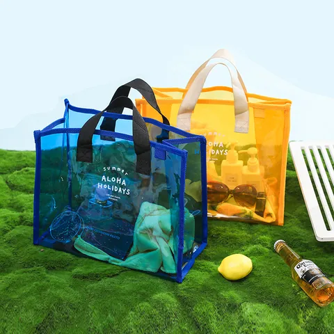 Bolso de Mano de PVC Transparente de Gran Capacidad Bolsa de Playa Impermeable Estampado Letras Aloha de Verano para Natación Gimnasio Almacenamiento