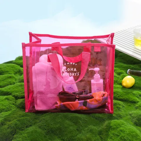 Bolso de Mano de PVC Transparente de Gran Capacidad Bolsa de Playa Impermeable Estampado Letras Aloha de Verano para Natación Gimnasio Almacenamiento
