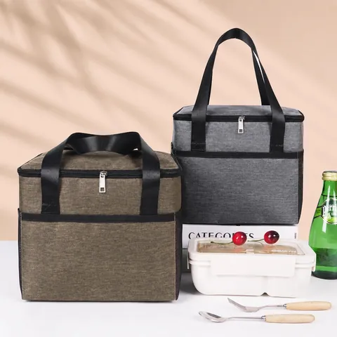 Large Capacity Oxford Cloth Insulated Lunch Bag Waterproof Thermal Bento Cooler Bag With Side Mesh Pocket For Picnic Office School
