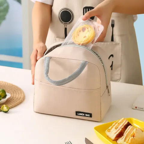 Insulated Lunch Bag Oxford Cloth Thermal Bento Bag For Office School Picnic Outdoor Solid Color Minimalist Thermal Pouch