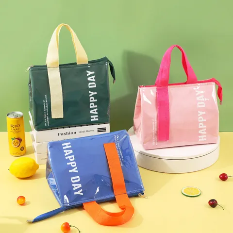 Waterproof PVC Oxford Cloth Insulated Lunch Bag Thermal Cooler Bento Pouch With Aluminum Film Lining Portable Picnic Handbag