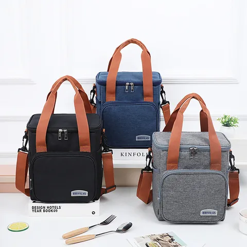 Große Isolierte Lunch-Tasche Oxford-Gewebe Thermotasche Doppelschicht Erhöhte Kühltasche Mit Schultergurt Tragbarer Lebensmittelbehälter Für Büro Picknick Reise BRIVILAS