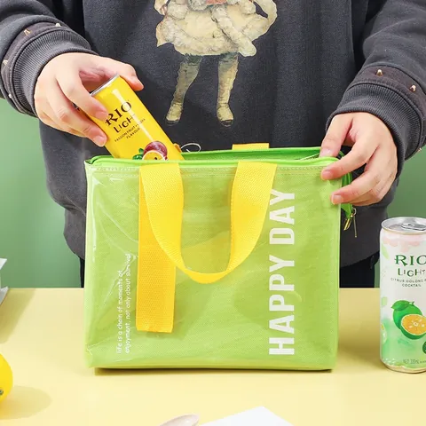 Waterproof PVC Oxford Cloth Insulated Lunch Bag Thermal Cooler Bento Pouch With Aluminum Film Lining Portable Picnic Handbag