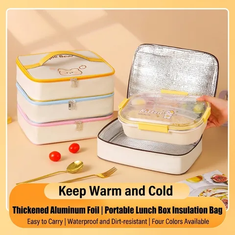 Simpatica Borsa Termica per Pranzo con Animali dei Cartoni Animati Borsa Termica Bento in Tessuto Oxford Portatile Grande Capacità Impermeabile per Lavoro Scuola Picnic