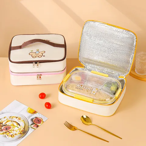 Simpatica Borsa Termica per Pranzo con Animali dei Cartoni Animati Borsa Termica Bento in Tessuto Oxford Portatile Grande Capacità Impermeabile per Lavoro Scuola Picnic
