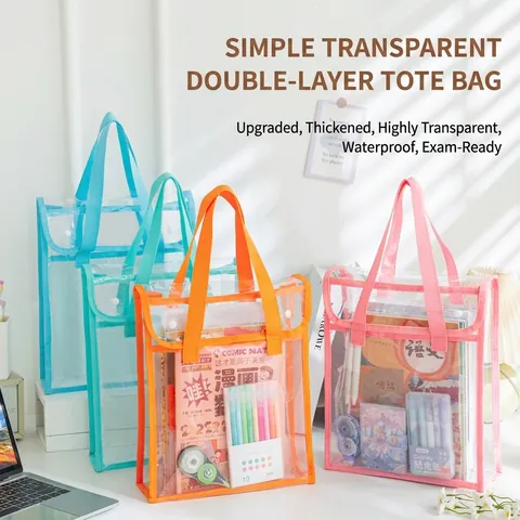 Bolsa de Mano de PVC Transparente Engrosada Gran Capacidad Impermeabile Bolsa de Archivo de Examen Estudiante Bolsa de Almacenamiento