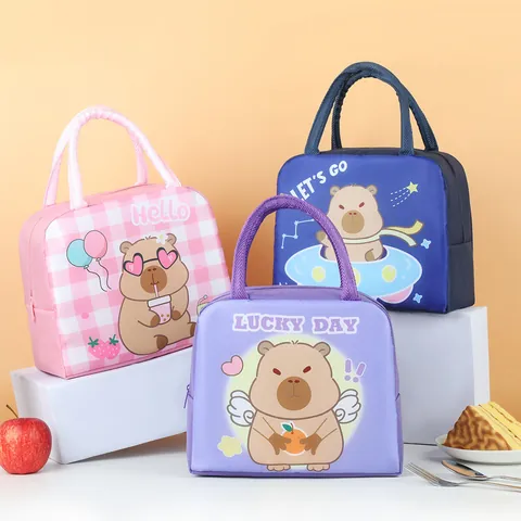 Cute Capybara Cartoon Insulated Lunch Bag Portable Oxford Cloth Thermal Bento Box Bag For School Office Picnic Women Kids