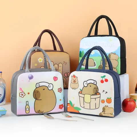 Cartoon Capybara Insulated Lunch Bag Portable Oxford Cloth Thermal Bento Box Bag For School Office Picnic Travel Handheld Bag